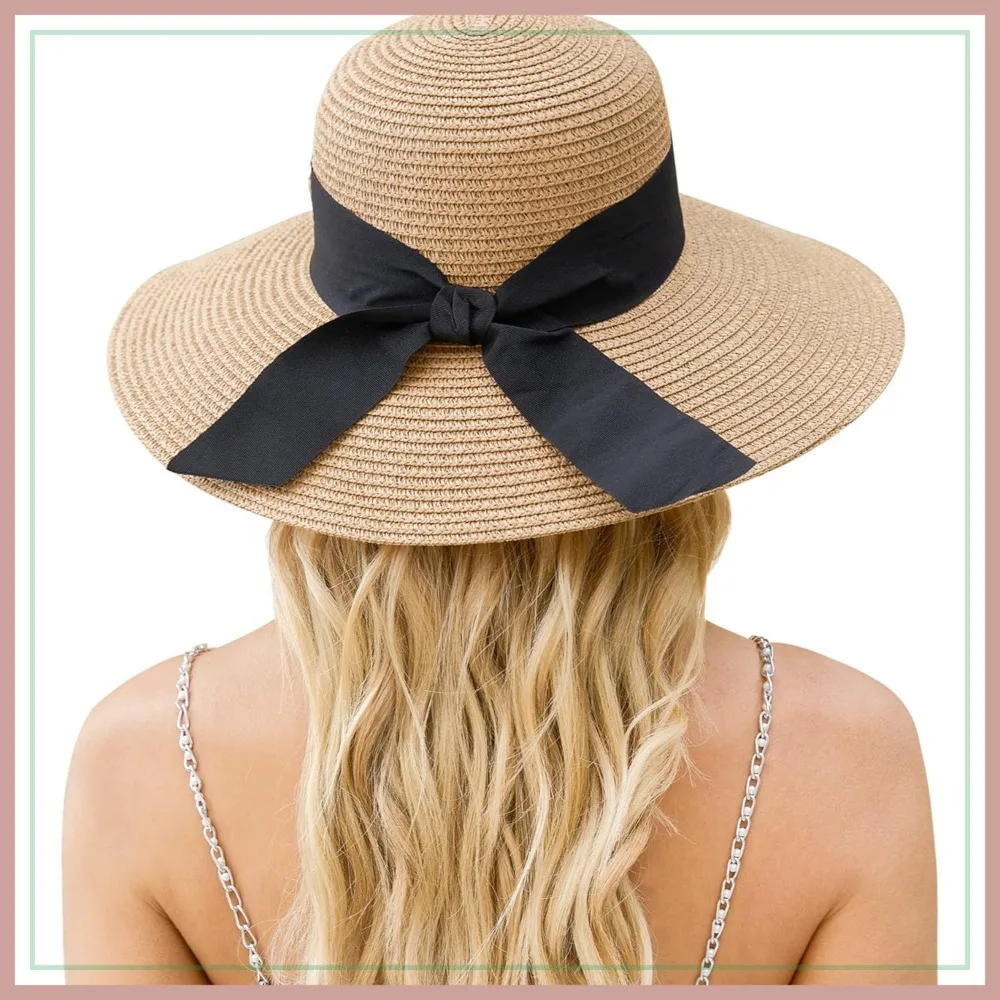 

Wide Brim Straw Sun Hat for Women UPF 50+ UV Protection Floppy Foldable Beach Hat