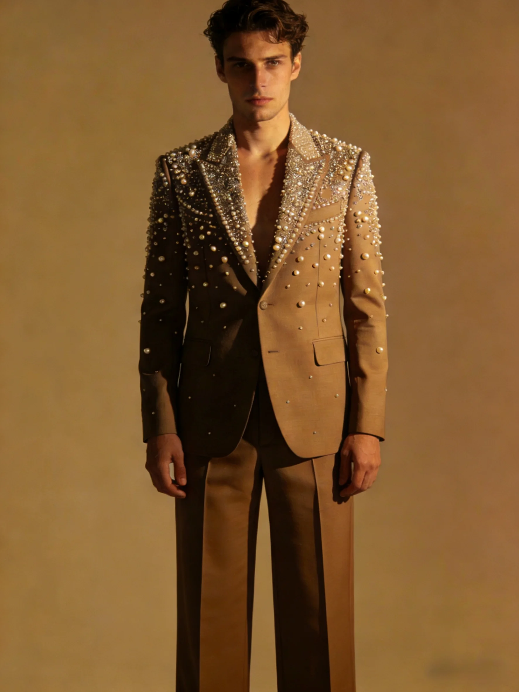 Pearls Stone Men Suit Set 2 Piece Blazer+Pants  Cotton Prom Wedding Tuxedos Coat Customized Formal Office Fashion Jacket
