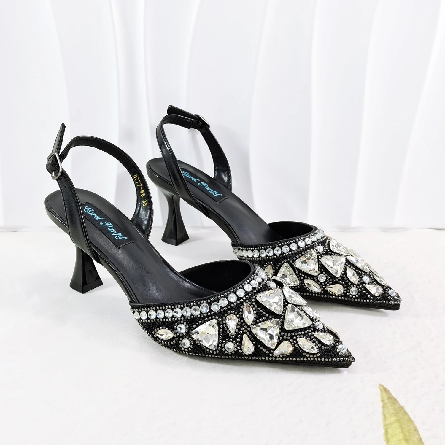 Hot Sale Black Color Rhinestone Pearl Slingback Pumps Top Handle Handbag Women Prom Formal Crystal Heels for Party Wedding