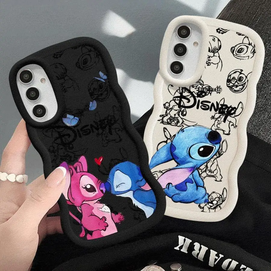 Disney Stitch Angle Lover Phone Case For Samsung Galaxy A12 A13 14 A15 A24 25 A16 A22 A23 A32 A33 34 A35 A52 A53 A54 55 A73