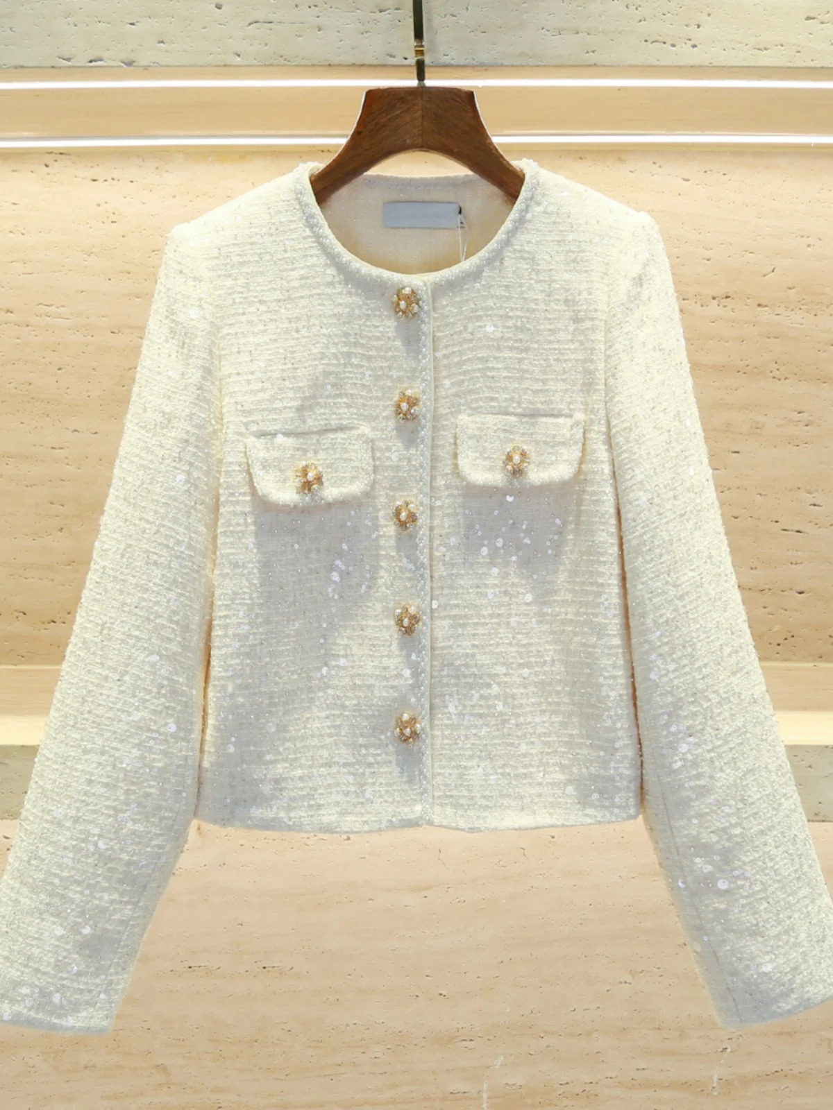 

SP Home South Oil High End Women's ort Quilted Jaet Heavy Bead Embelliment Open Cardigan Coat Small Fraance Sle