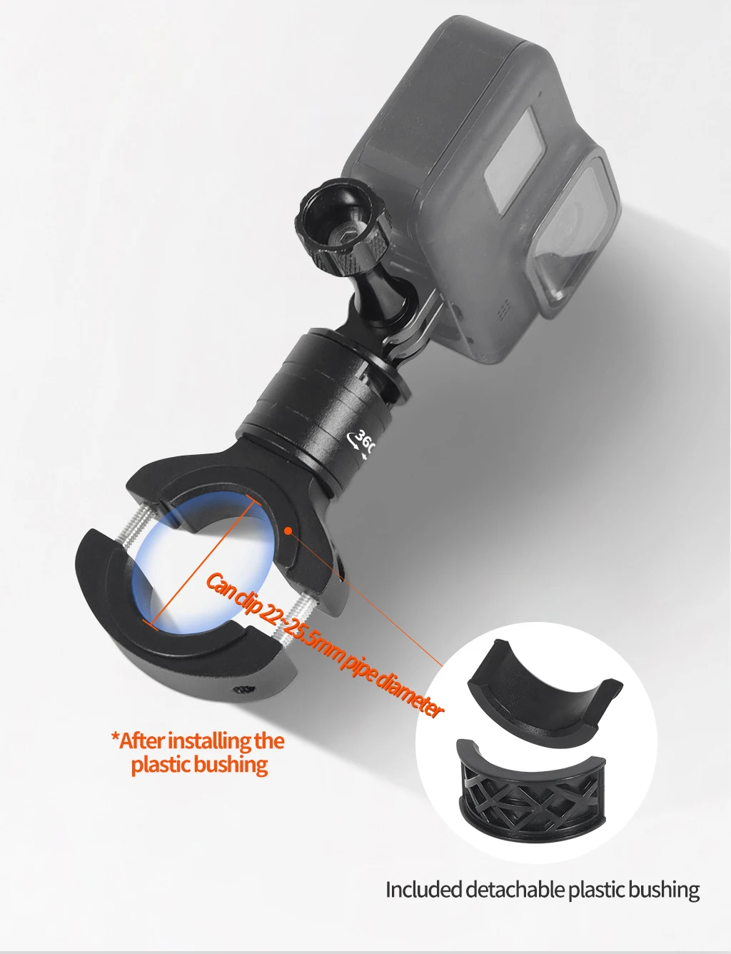 360 drehbarer Fahrrad kamera halter Schnell verschluss Split Mount Lenker klemme Motorrad halterung für Gopro Hero 13 12 11 Dji Action 4 – Detail 10