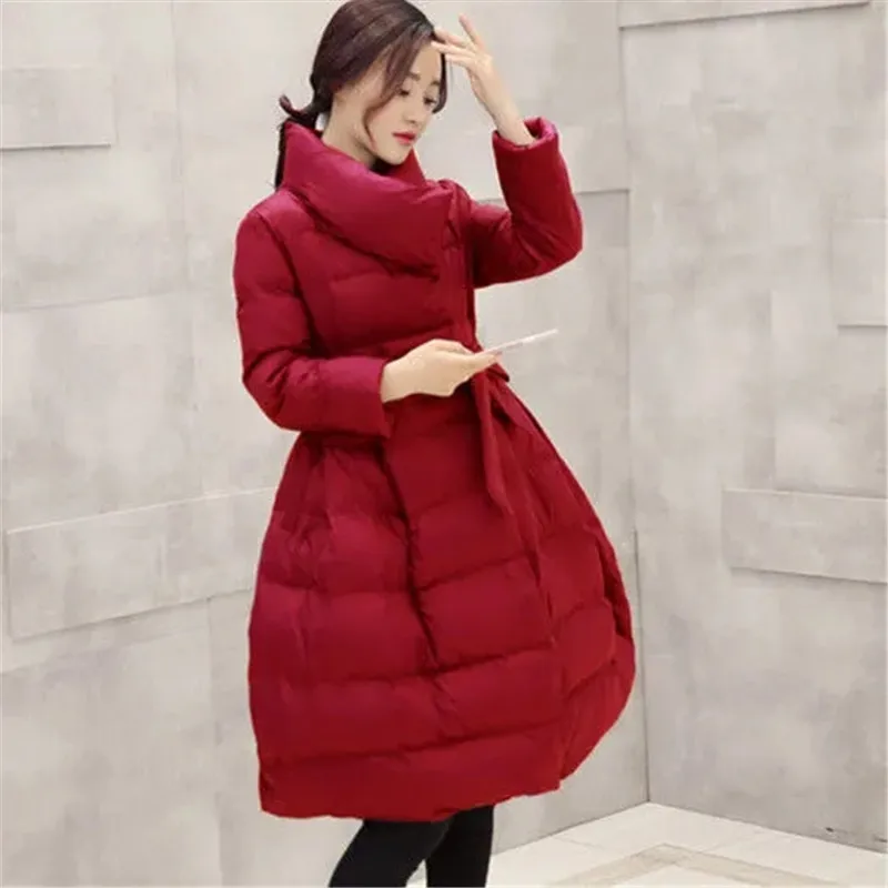 Parkas d\'hiver mi-longs pour femmes, veste rembourrée en coton rouge, mode coréenne, manteau chaud, vêtements féminins, pardessus At, H3248,