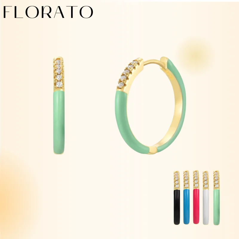 925 sterling silver ear Needle Enamel micro set zircon hoop earrings 16mm coloured ear Buckle pierced trendy fashion jewellery