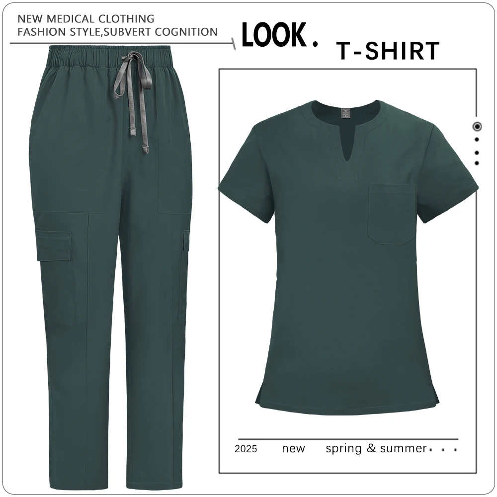 الدعك الطبية موحدة النساء ممرضة فرك مجموعة جيب علوي + السراويل 2 قطعة دعوى التمريض غرفة العمليات الملابس صالون تجميل ملابس العمل
