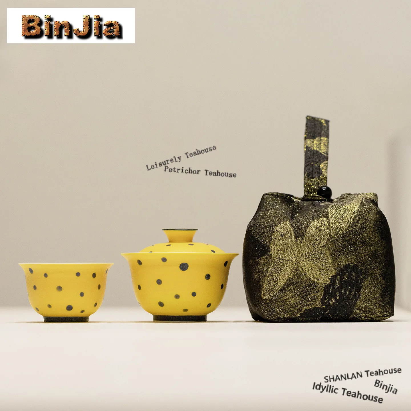 

Mist Gold Mango Polka Dot Travel Tea Set Kit Handmade Tea Tools Set 1 Pot 1 Cups Tea Maker Organizer Portable Outdoor Tote Bag