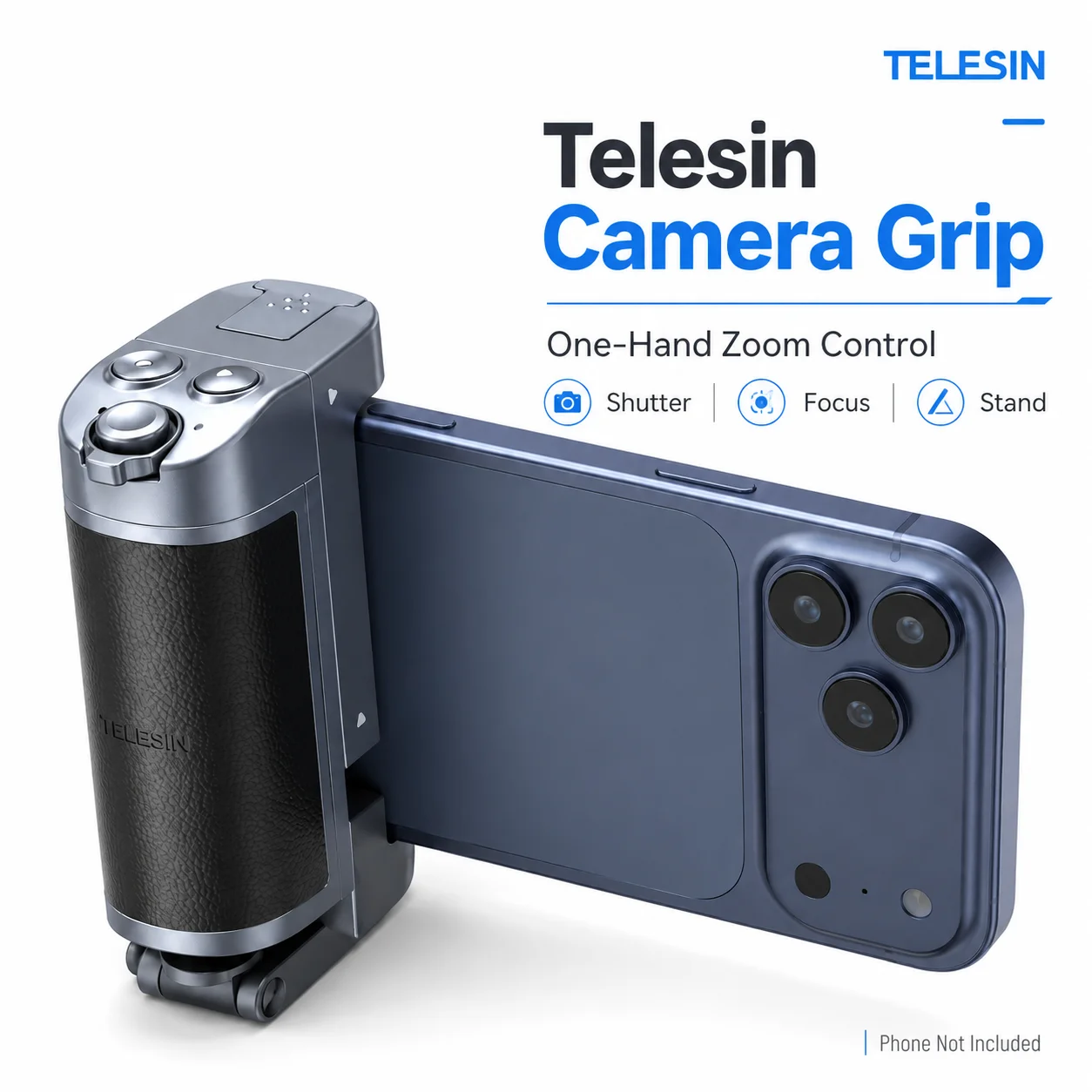 TELESIN Smartphone-Kameragriff mit Auslöser und Zoom-Steuerung, Selfie-Griff und Tischständer mit Cold Shoe für iPhone und Android-Telefone