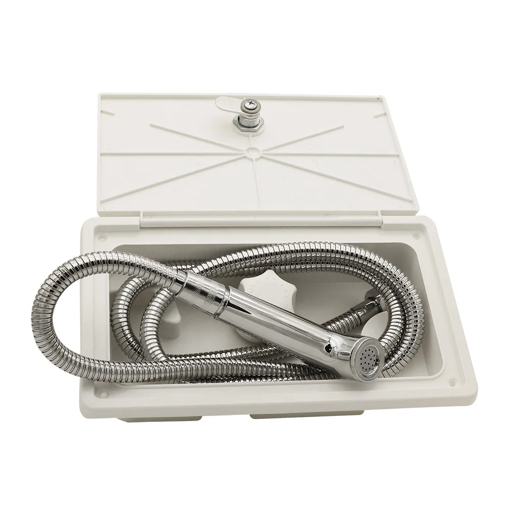 

Outdoor RV Shower Box Kit Replacement with Shower Head and Hose for Exterior Use on RV Camper Van Travel Trailer