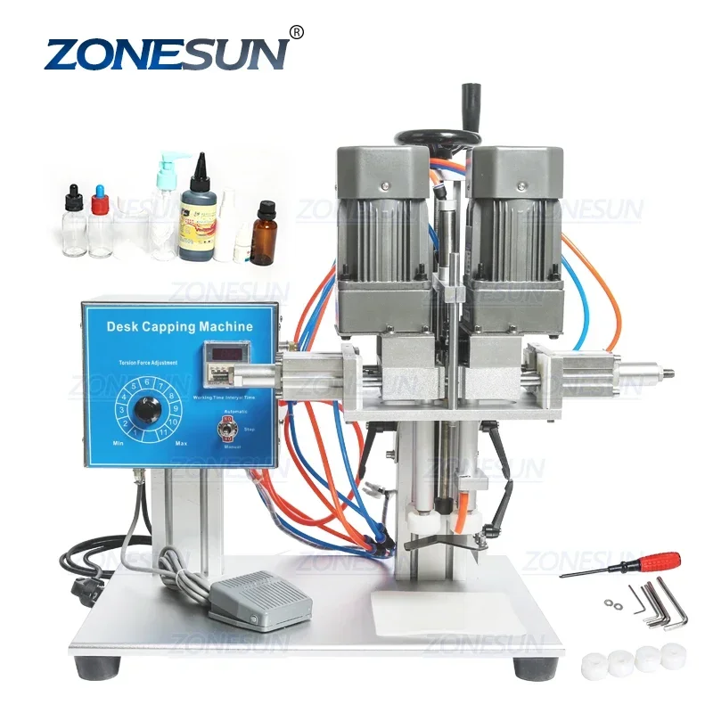 

ZONESUN Semi Automatic Desktop Pneumatic Plastic Caps Screw Machine Cosmetics Water Beverage Glass Spray Bottle Capping Machine