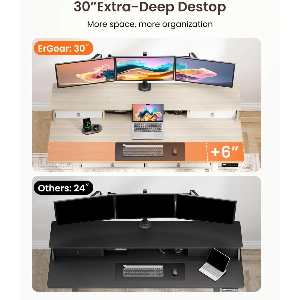 مكتب بارتفاع قابل للتعديل مع 4 أدراج، 55 بوصة × 30 بوصة، مساحة تخزين، متوافق مع مشبك C #5