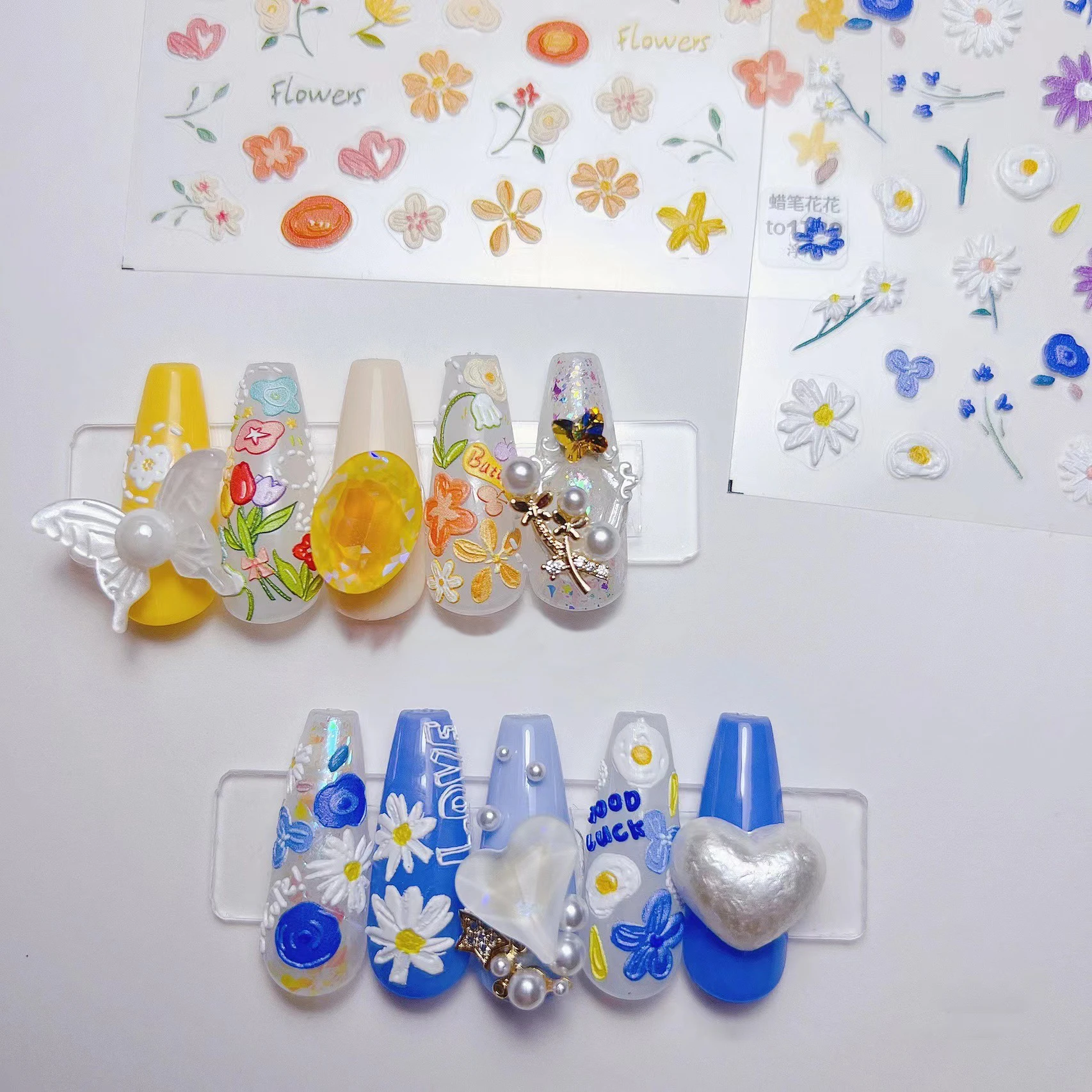 1 piece of 5D high quality embossed nail art sticker self-adhesive embossed delicate crayon flower design nail decal decoration