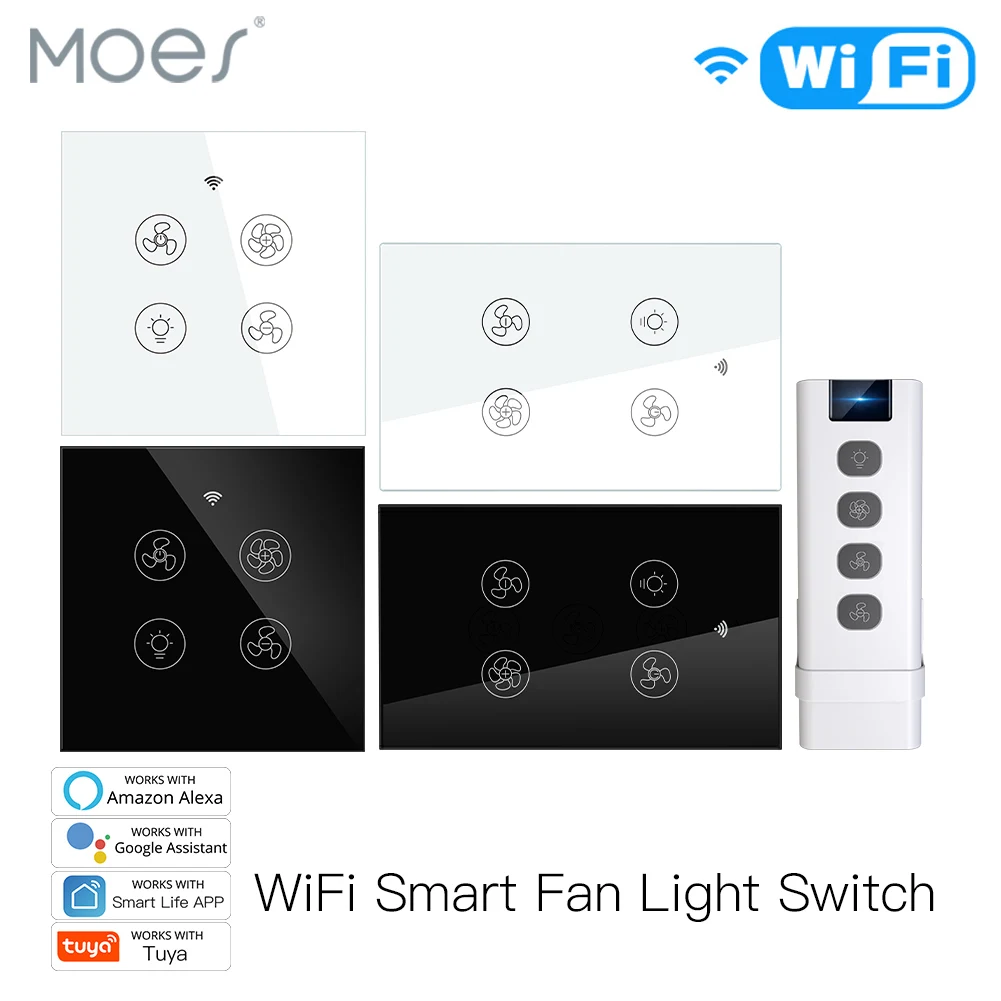 New WiFi RF Smart Ceiling Fan Light 2/3 Way Control Smart Life/Tuya APP RF Remote Speed Control Alexa Google Home Compatible