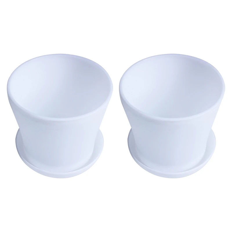 

2X Plastic Plant Flower Pot Planter With Saucer Tray Round Gloss White Upper Caliber -, 10Cm / 3.94 Inch