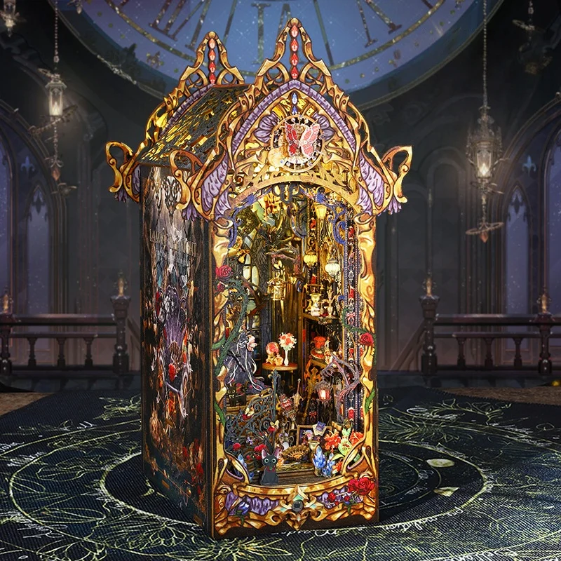 ชุดประกอบบ้านไม้ 3 มิติ สไตล์โกธิค OUZEY Midnight Order Book Nook DIY สถาปัตยกรรมลึกลับสำหรับวัยรุ่น