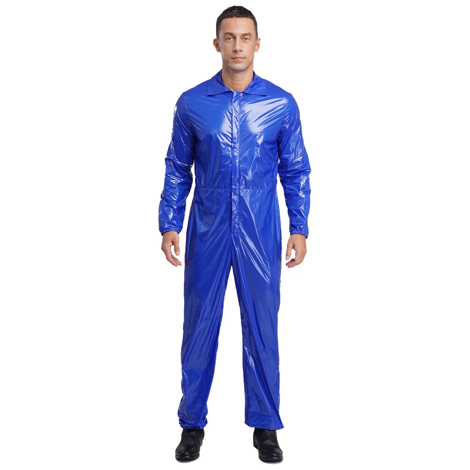

Men Glossy Water Resistant Coveralls Dust-proof Smooth Factory Workshop Working Bodysuits Long Sleeve Waist Elastics Jumpsuit