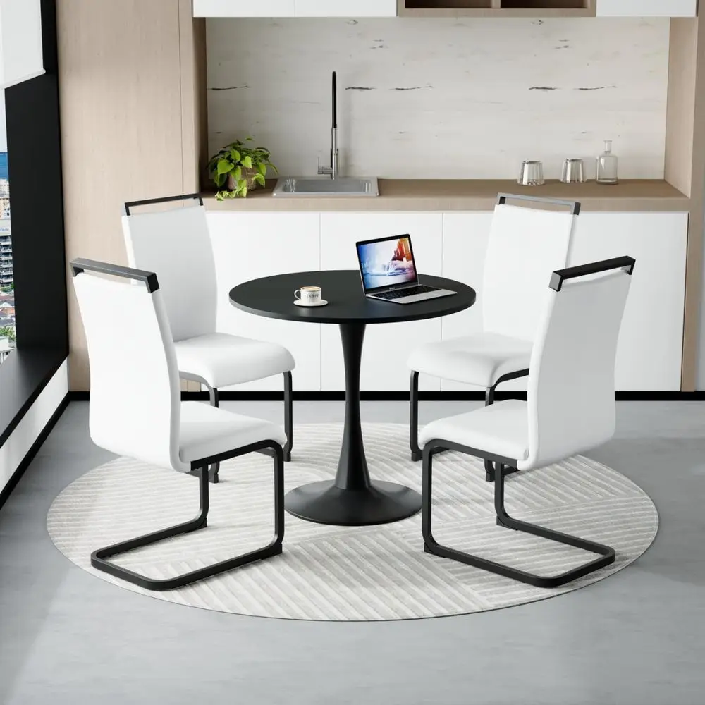 

Dining Table Set for 4 with 32 Black Tabletop, Break Room Table and Chairs Set, Modern and Elegant Dining Room Furniture Ideal f