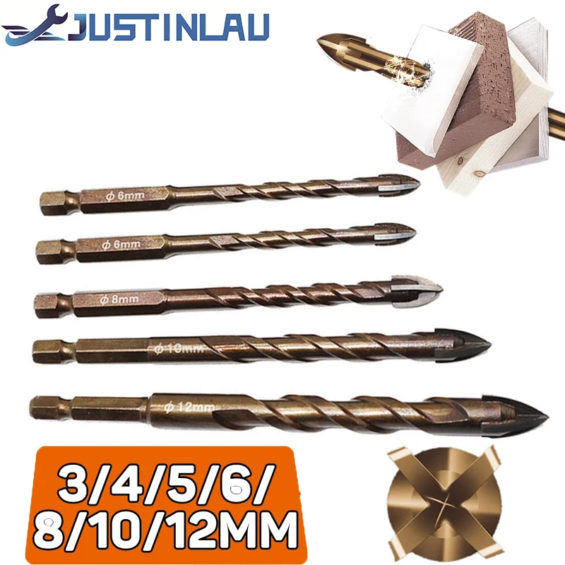 JUSTINLAU 3~12mm Best Cross Hex Tile Drill Bits Set for Glass Ceramic Concrete Hole Opener Brick Hard Alloy Triangle Bit Tools