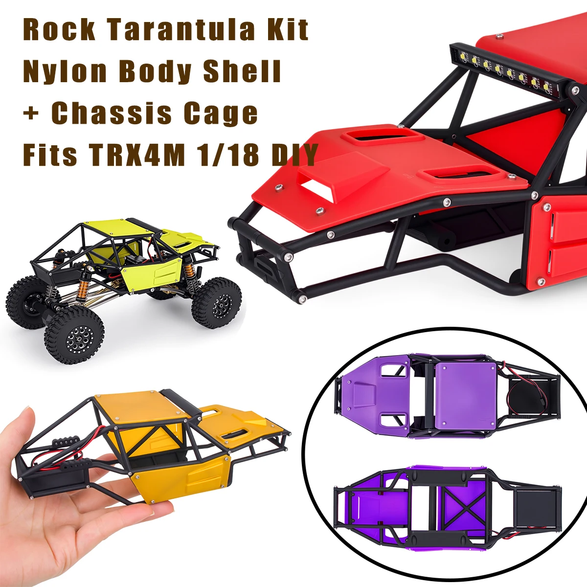 Rock Tarantula Nylon Roll Cage & Body for TRX4M – 1/18 Buggy Chassis Kit DIY Crawler Replacement Parts