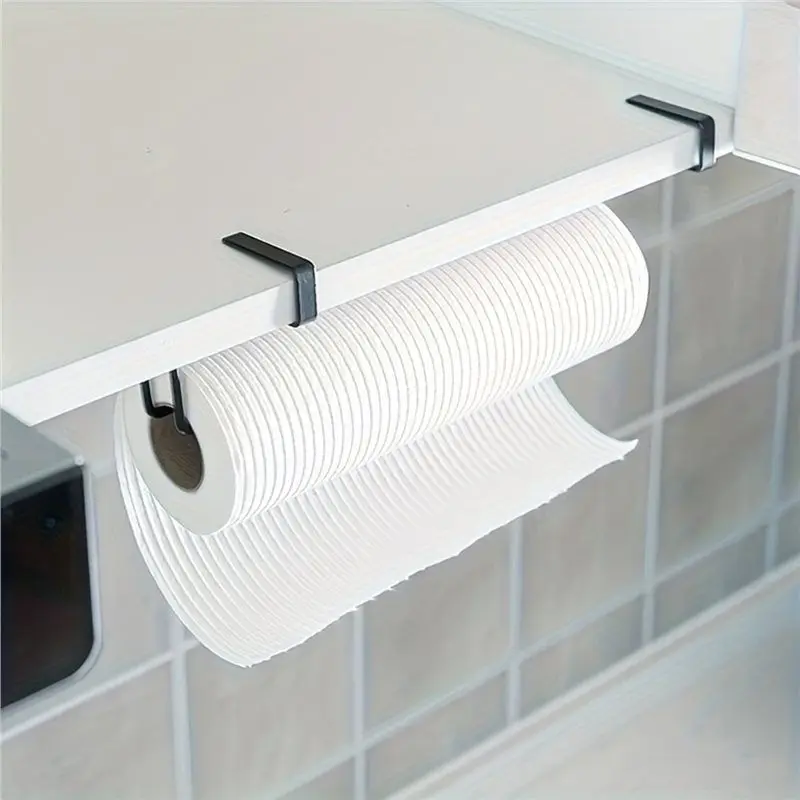 ABAH-Plastic Wrap Storage Rack, Wall-Hanging 2Pc Perforation-Free Kitchen Paper Towel Rack, Bathroom Paper Towel Rack