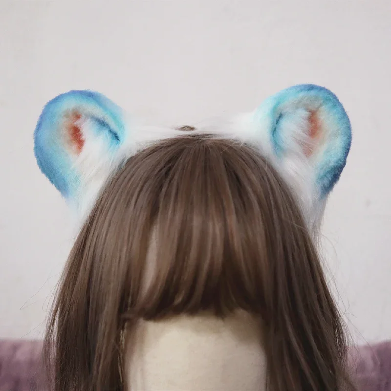 Custom Hand Made Imitation Animal's Ear White Brown Blue Mouse Bear Ears Hairhoop Headband For Anime Lolita Cosplay Prop
