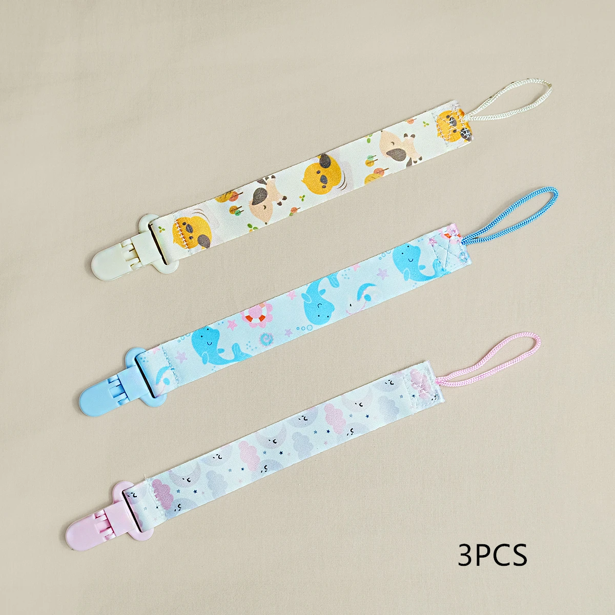 3PCS cartoon Printed baby Pacifier to Prevent Chain Dropping; baby Gum Toy Anti-Fall Rope Hanging Rope, Bottle and Nipple Clip