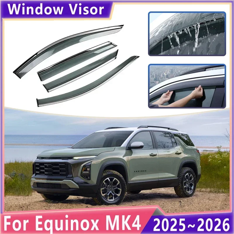 

Car Side Window Deflectors For Chevrolet Equinox Plus MK4 2025 2026 Rain Eyebrow Weathershield Bright Strips Visor Accessories