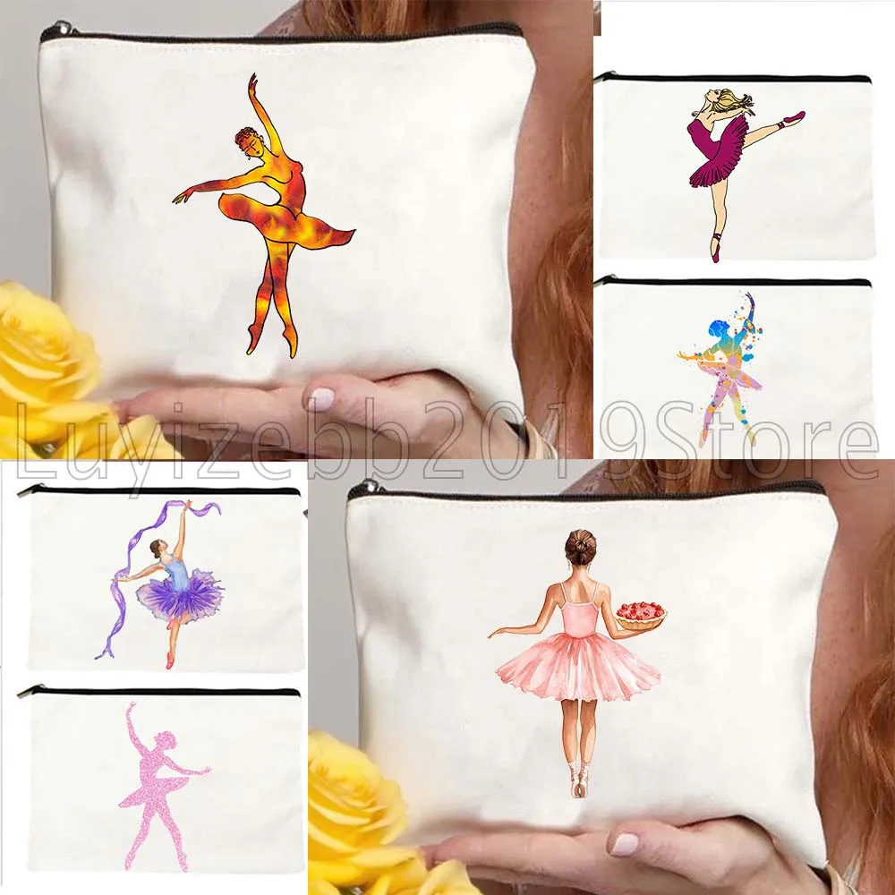 Ballerina Girl Silhouette Love Dance Ballet Dancer Gymnastics Cosmetic Bag Makeup Case Travel Toiletries Organizer Storage Bags