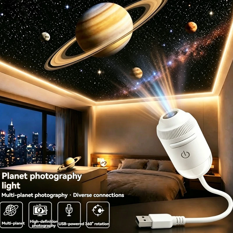 2-in-1 USB Galaxy Star Projector Night Light 4K HD 360° Rotatable Nebula Aurora Starry Sky Projector Light For Bedroom Car Decor