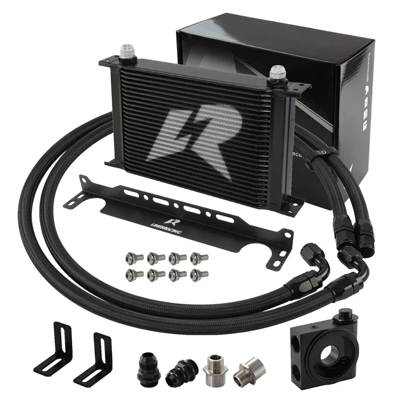 

Oil Cooler Kit LR AN10 25 Row+73 Degree Thermostat Sandwich Plate kit M20×1.5 & 3/4"-16UNF and 1/8"NPT Black