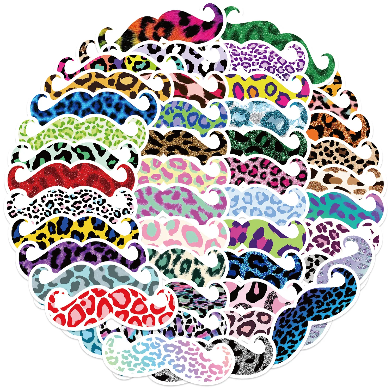 50PCS Colored Leopard-Patterned Beard Cartoon Stickers Personalization Creative Graffiti Decal DIY Luggage Phone Guitar Kid Toys