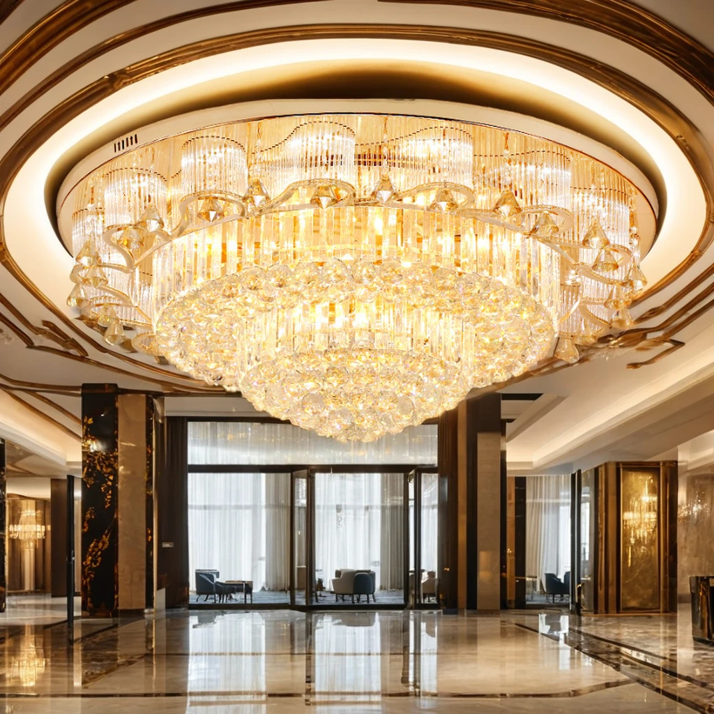 

High Quality Crystal Hotel Chandelier Luxury LED Ceiling Light Metal Base Switch Surface-Mounted Lobby Hall Service