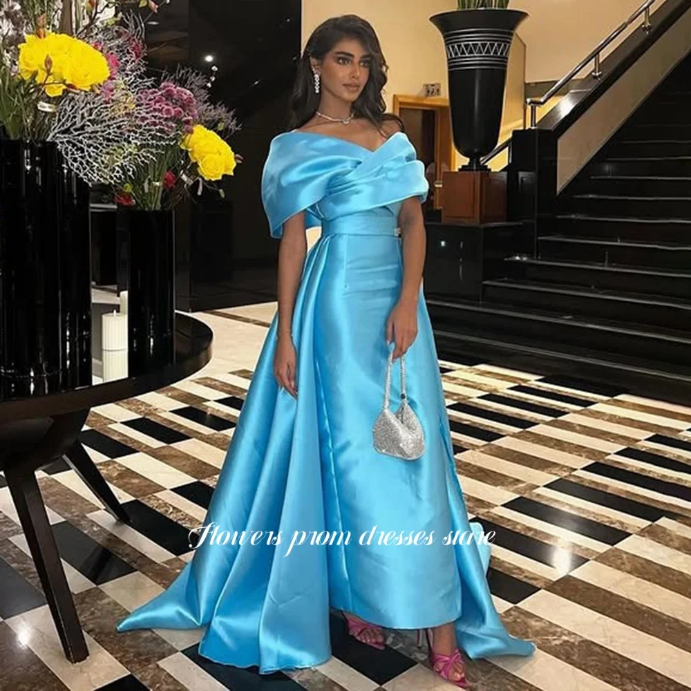 

Flowers Straight Prom Dress Off Shoulder Party Dress for Women Evening Dress Pleats Formal Celebrity فساتين مناسبة