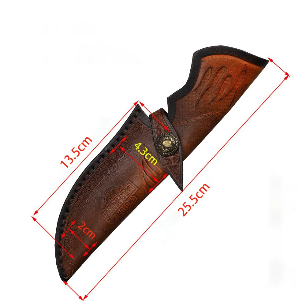 25.5cm Fixed Blade Knife Scabbard Embossed Cowhide Top Grain Leather Camping Knife Case Hunting Holsters with Belt Buckle