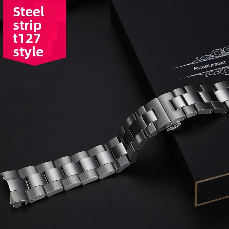 Correa de reloj de Metal sólido con extremo curvado T127, 21mm para 1853 Tissot 40mm T127.410 T127.407, correa de reloj de acero inoxidable, pulsera para hombre