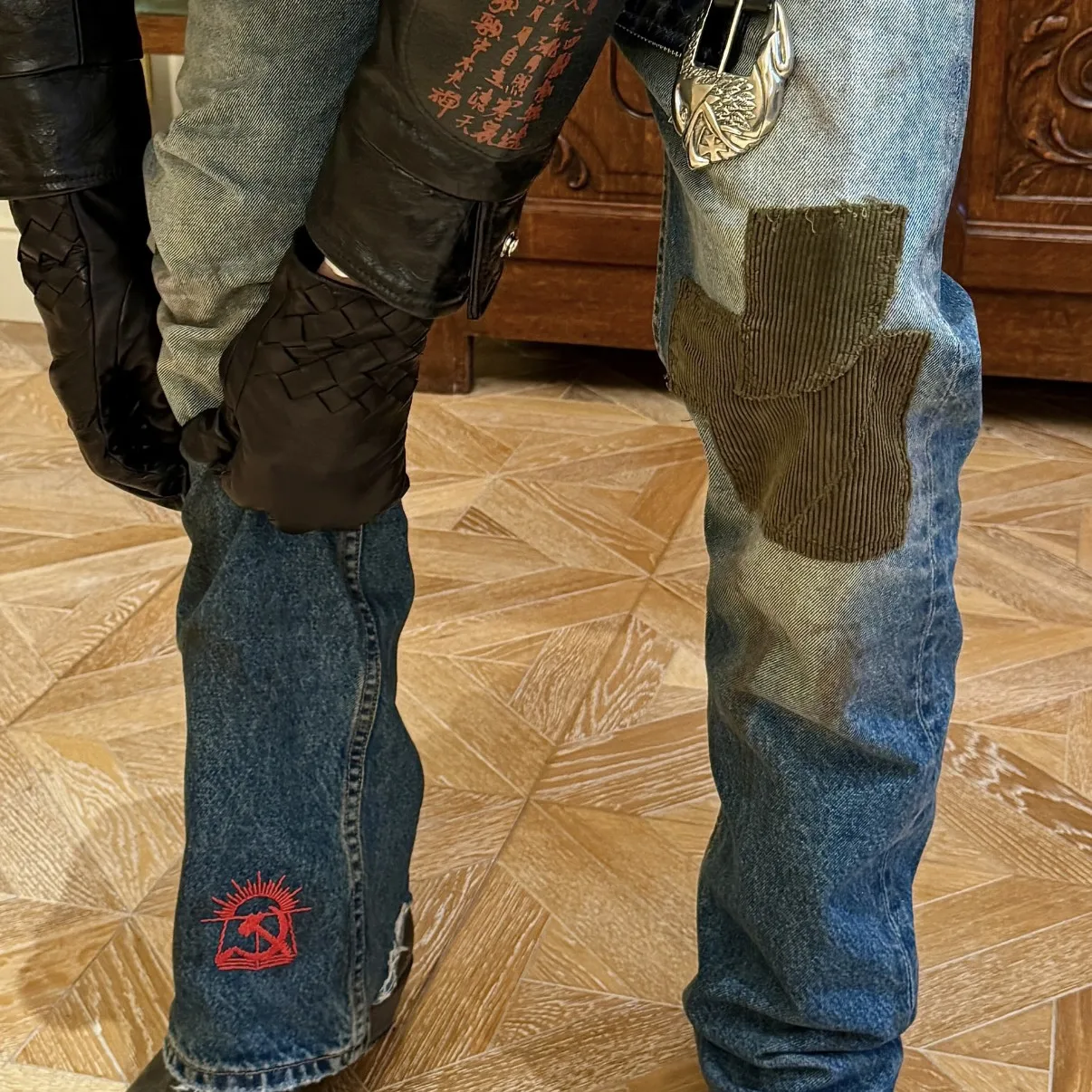 ER/D 24FW Patch Damaged Corduroy Ink Splashing Embroidery Washed Jeans