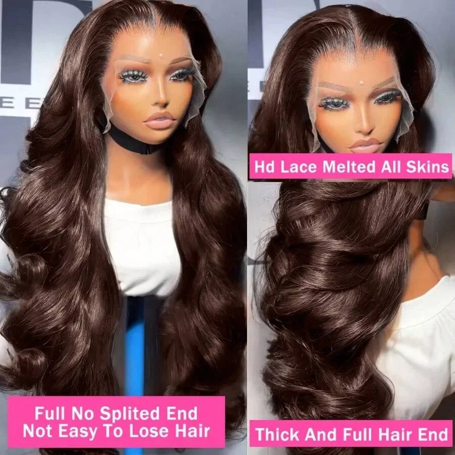 Body Wave Closure Wig Natural Hairline #4 Colored Wig Chocolate Brown Lace Front Wig Human Hair 13x4 Body Wave Lace Front Wigs Human Hair Pre Plucked 250% Density HD Lace Frontal Wigs For Women