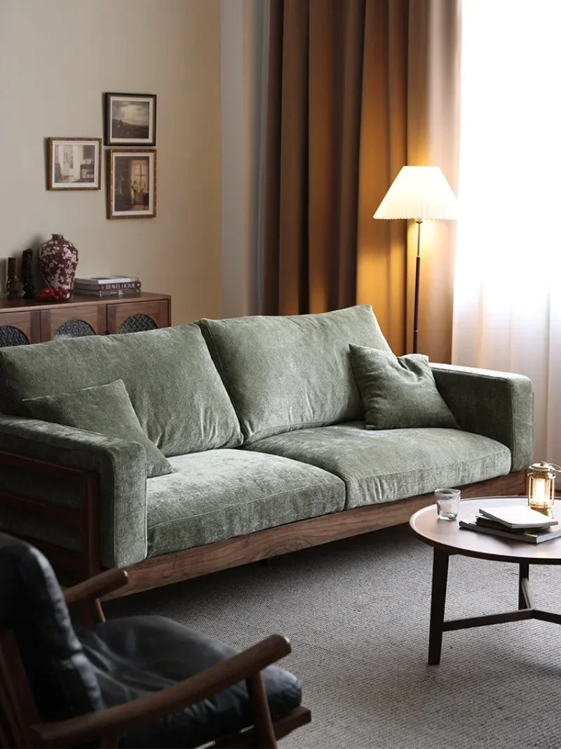 Nordic solid wood sofa North American black walnut winter and summer dual-purpose small apartment log fabric modern simple sofa