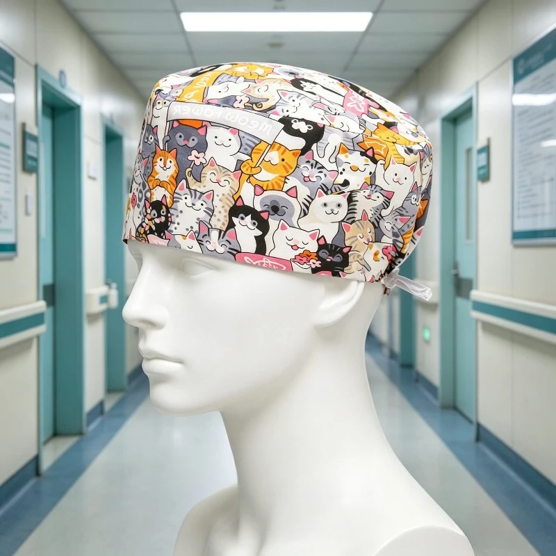 Unisex Pure Cotton Cartoon Surgical Cap with Adjustable Medical Work Cap for Doctors and Nurses in The Operating Room