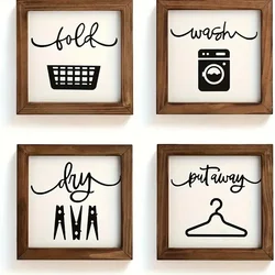 4-Piece Rustic Wood Signs for Laundry Room - Charming Farmhouse Decor with Wall Hanging Design - Cozy Home Accent