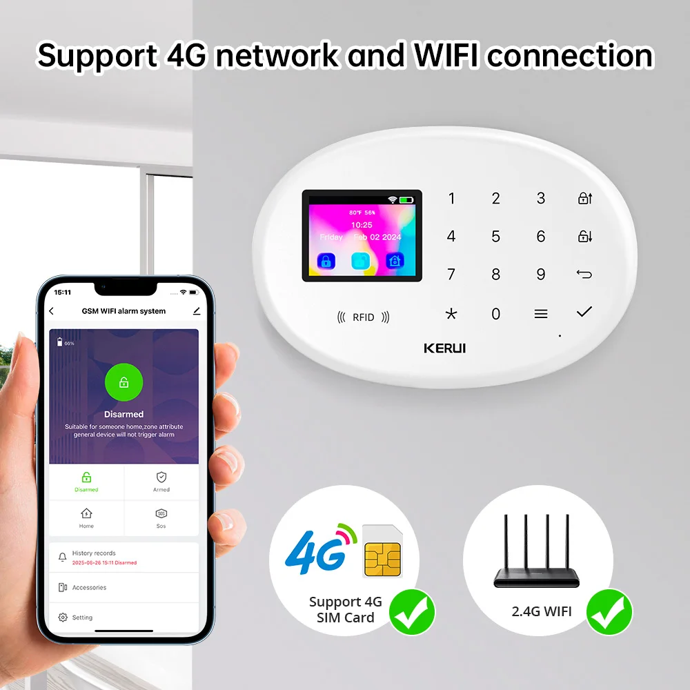 

KERUI WiFi/4G GSM Wireless Home Alarm Tuya Smart Alarm System Kit for Home Security With Motion Sensor Smoke Detector Siren W204