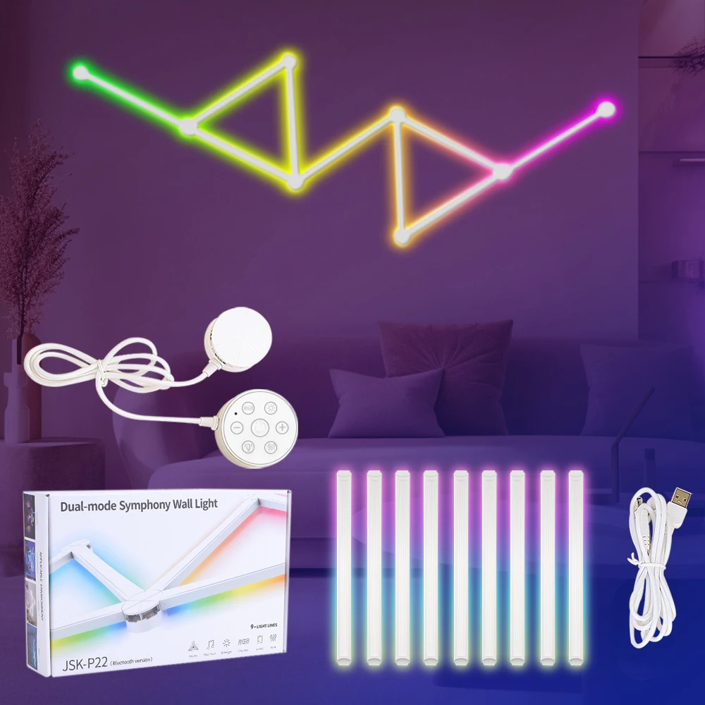 5V USB Smart Wall Light 6PCS/9CS Smart LED RGB Light Strips Wall Light with 44  Scenes 16 Million Colour Modes Music Rhythm