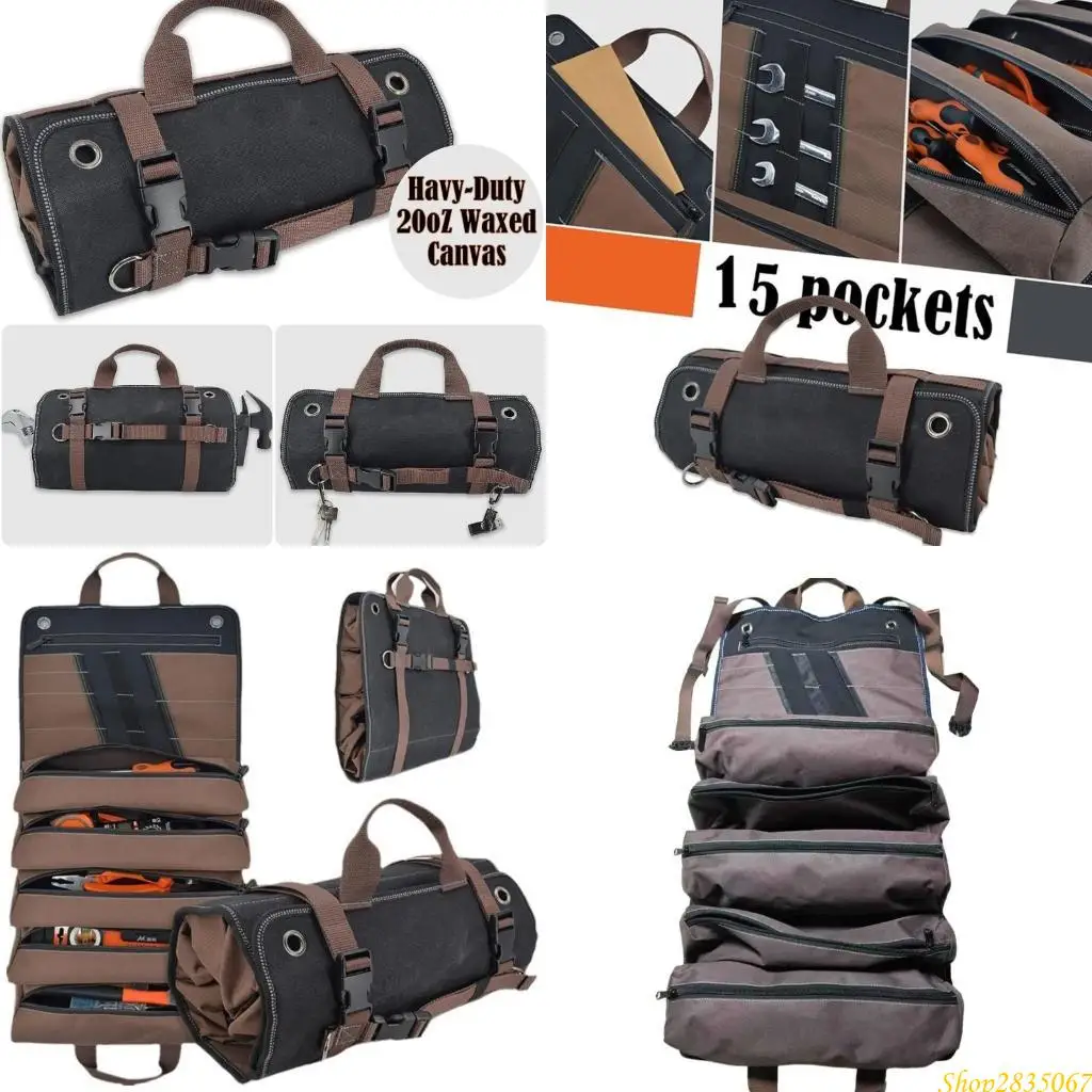 

15 Pocket Roll Up Tool Bag Organizers with Reflective Binding for Professionals 831F