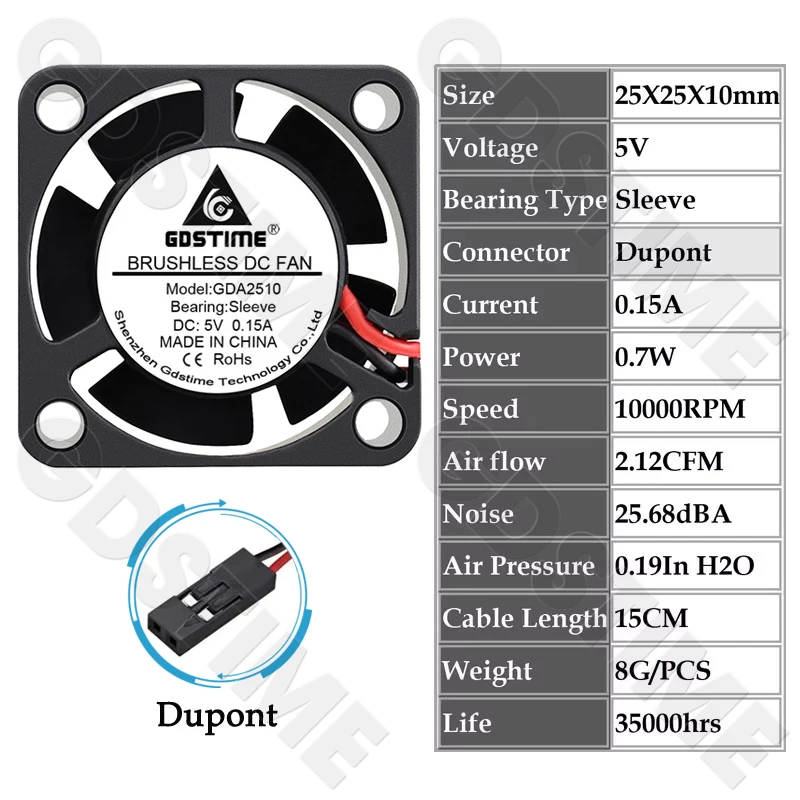 GDSTIME 2510 24 V 12 V 5 V Lüfter 25 MM * 25 MM * 10 MM Mini Kühler 2510 Kugel/Hülse Axial Lüfter 25 MM Micro Elektrische 3D Drucker Fan