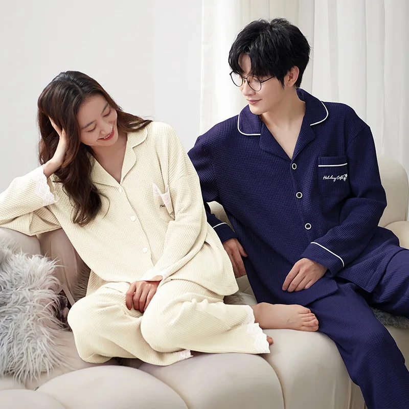 2023 Cotton Nightwear For Couples Spring Men Long Pijamas Women Cardigan Korean Fashion Pjs Sleepwear Young Girl Boy Lounge