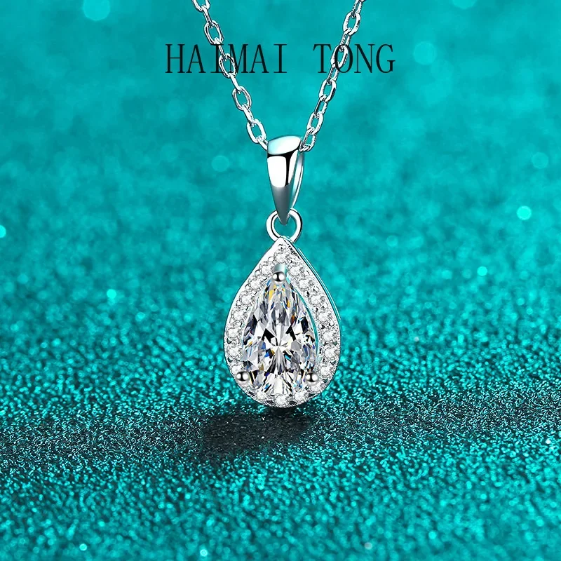 

HAIMATONGPT950 Platinum necklace for women, 5 * 8 pear shaped moissanite collarbone chain plated with inlaid neck chain