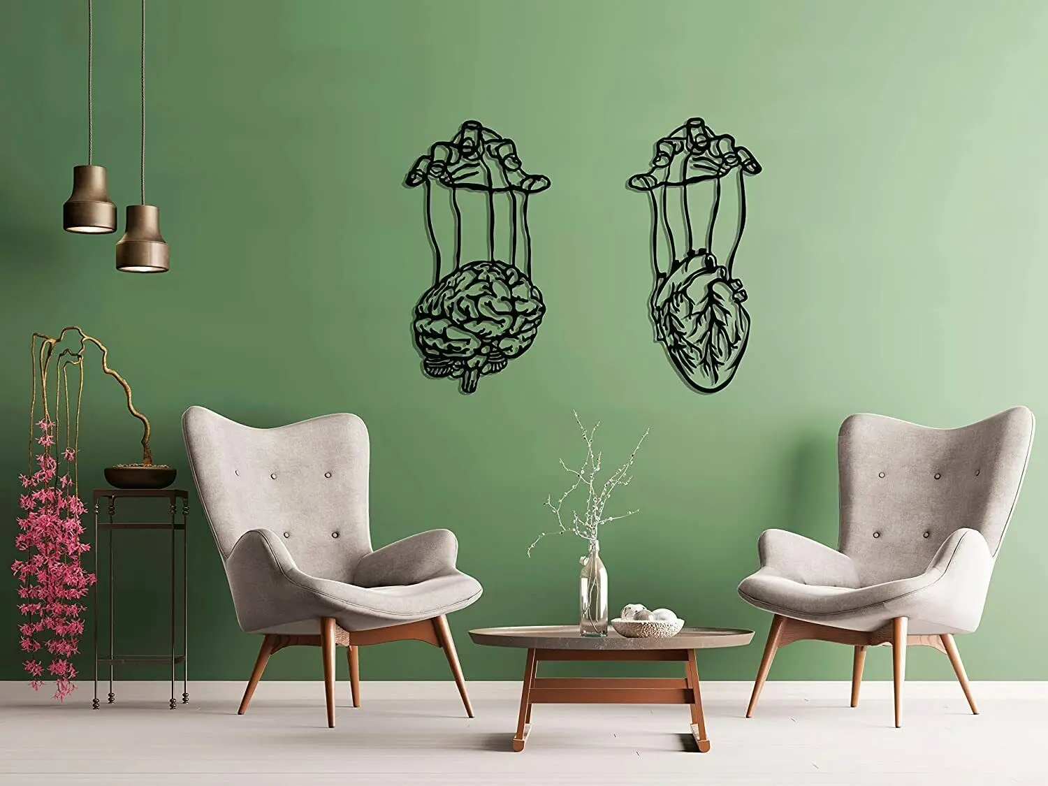 

Heart and Brain 2 Pieces Metal Wall Sticker, Wall Hangins, House Warming Gift Living Room/Home Decoration