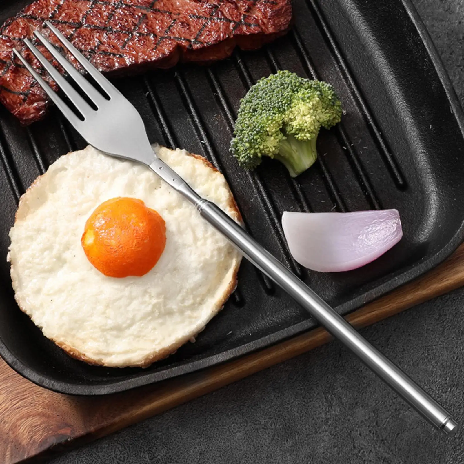 تصغير شوكة الفولاذ المقاوم للصدأ عدم الانزلاق مقبض طويل المعادن تمديد شوكة أواني الأكل للمنزل مكتب المدرسة عشاء الغداء #5