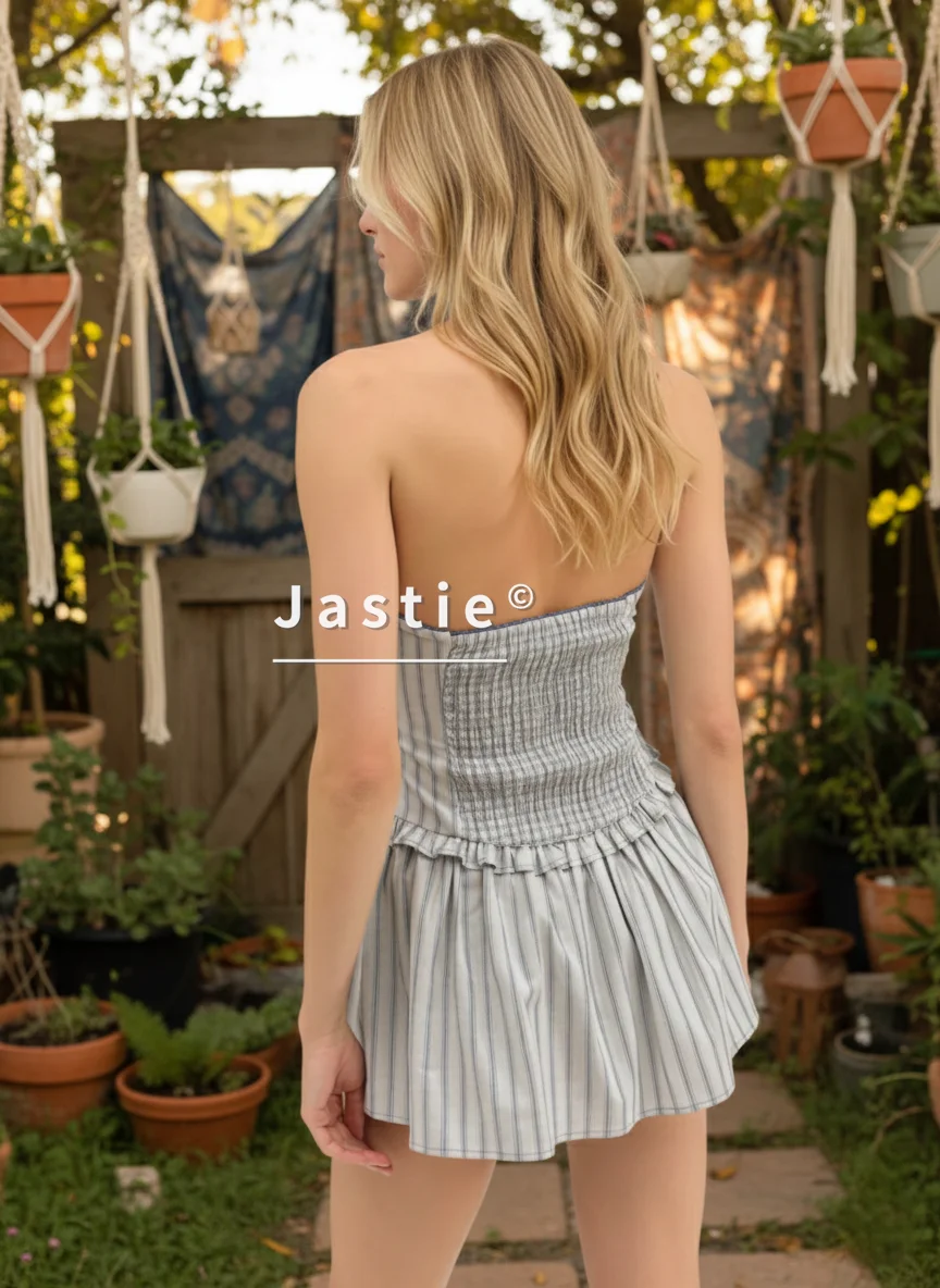 Mini robe rayée à col licou, corsage smocké avec nœud, dos ouvert, à volants, Sexy, Chic, vacances d'été, style Boho, robe de plage, 2026