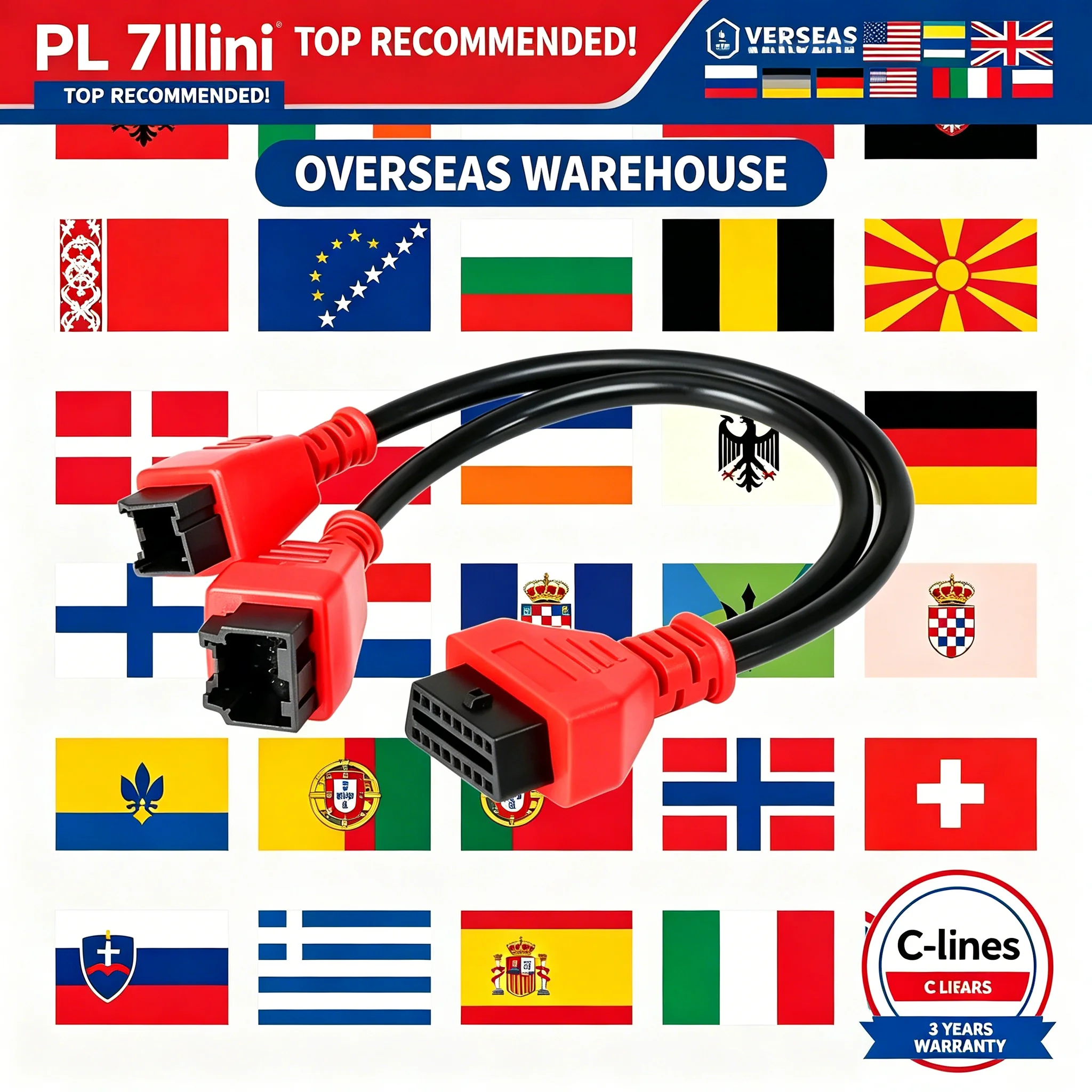 

2026 Oscam 7lilini Clines Adaptor Plug Cable Suitable for Europe Poland Netherlands Germany UK Ireland Slovakia 7LINES Cable