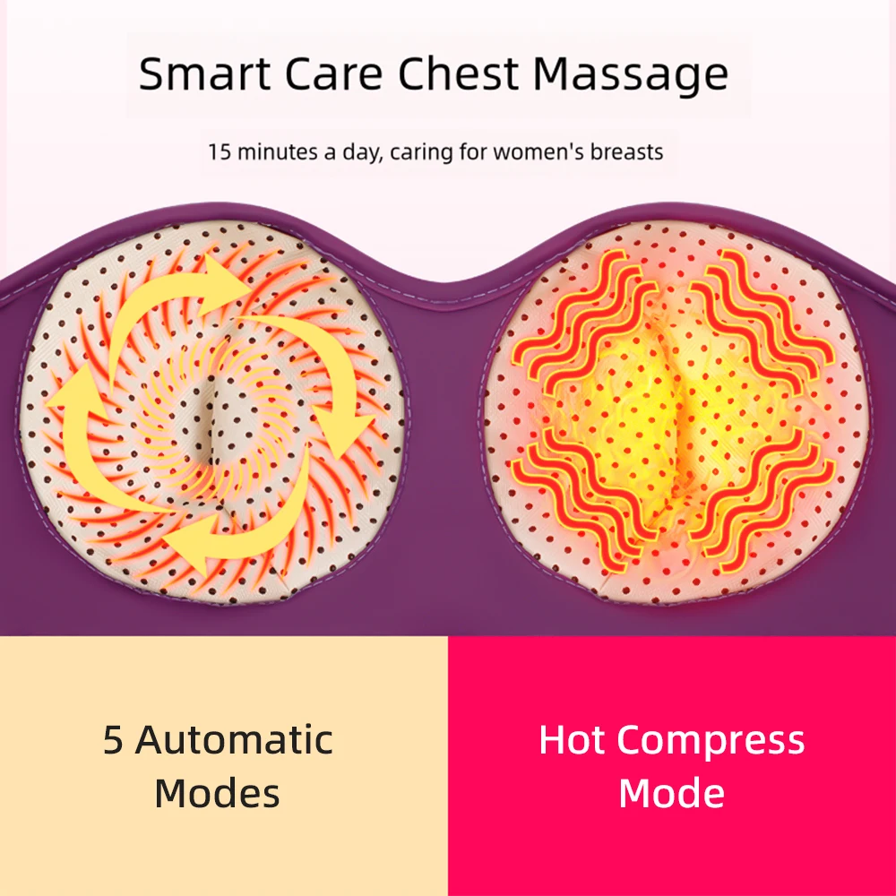 ﻿  Breast Massager,Electric Breast Heating Chest Enlargement Enhancer Bra Breast Machine with Heating 5 Modes 3 Levels Adjustm